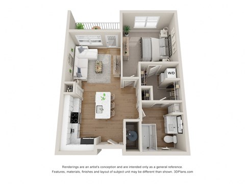 Floor plan for 1 bed, 1 bath, 709 sqft